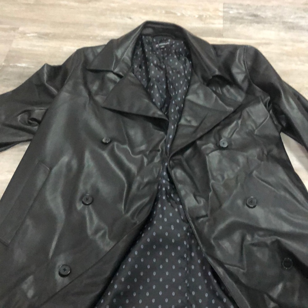Faux leather belted pea coat